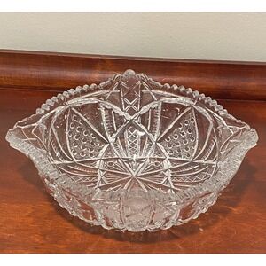 Antique American Brilliant Period Bowl 8" Deep Cut Glass Round Intricate Design